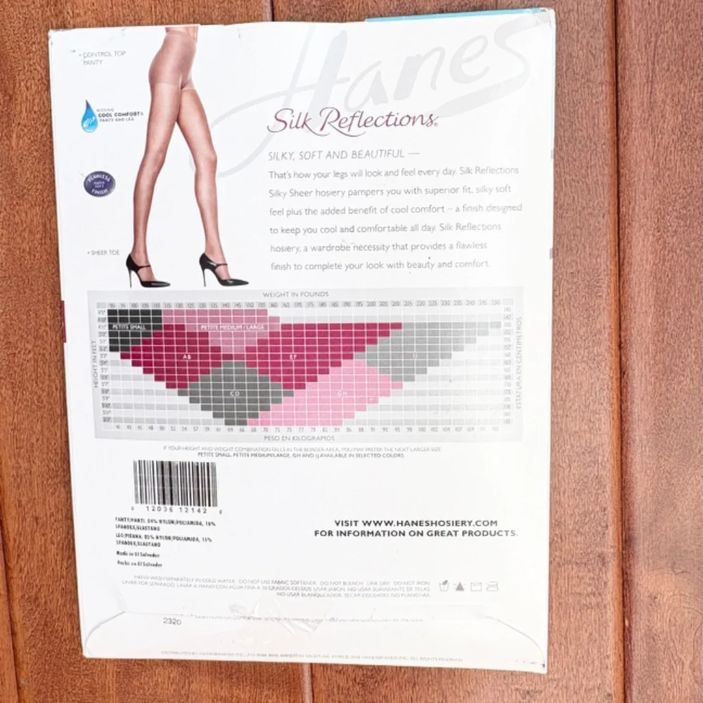 New‎ Hanes Silk Reflections Control Top Reinforced Toe Pantyhose C-D Color Pearl